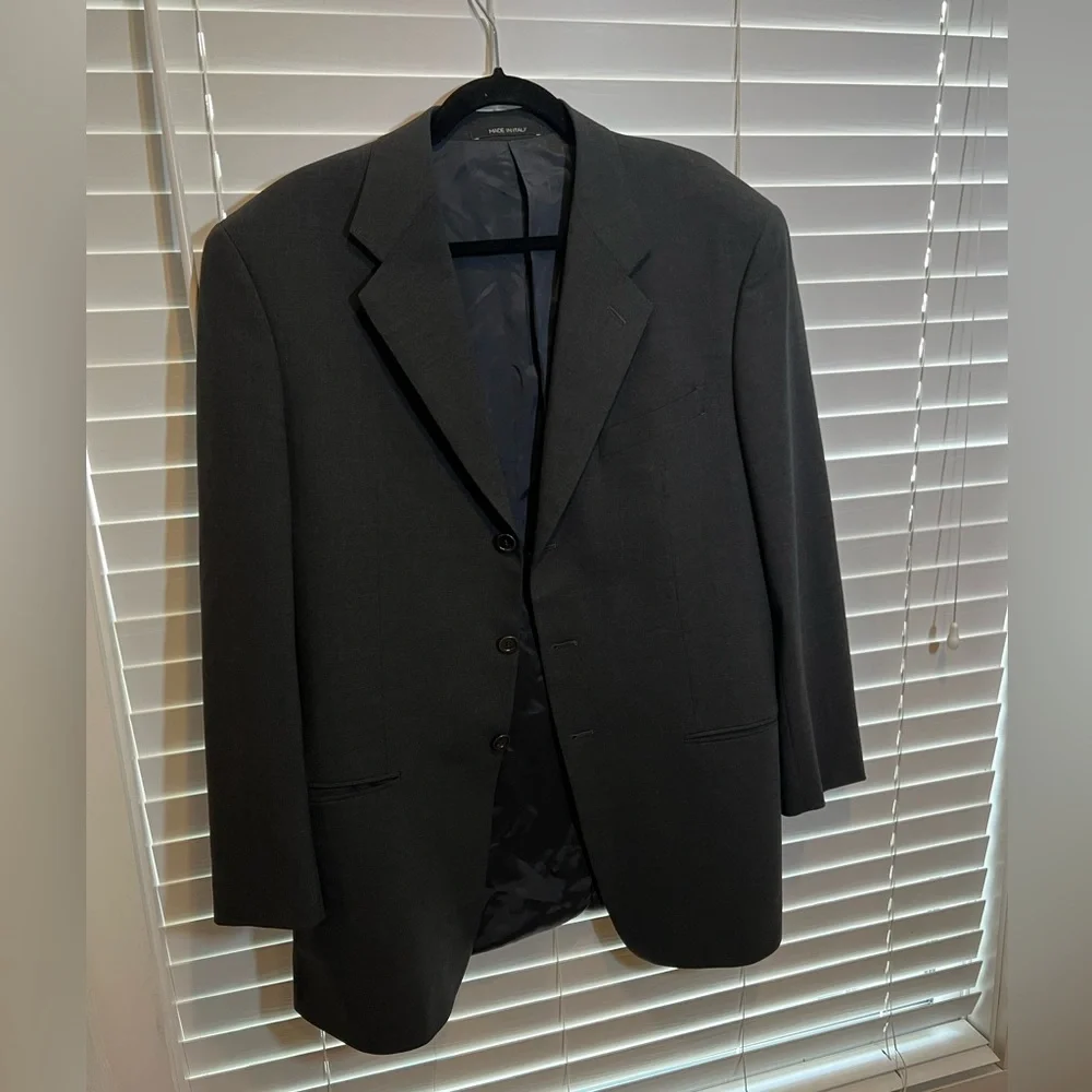 Armani Collezioni Mens 42R Wool Blazer Charcoal Grey 3-Button Sport Coat Italy